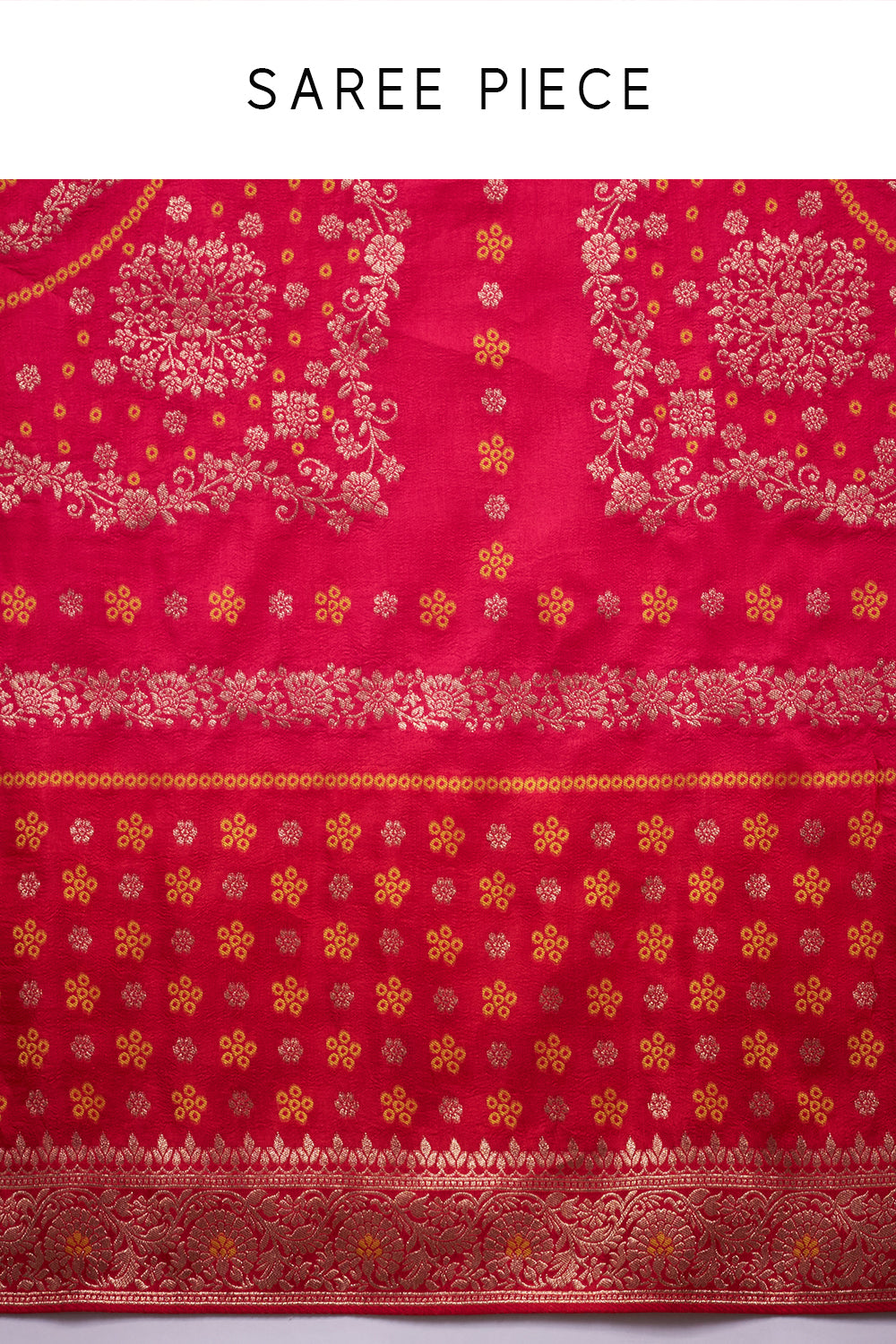 Red Dola Silk Leheriya Print Saree with Unstitched Blouse