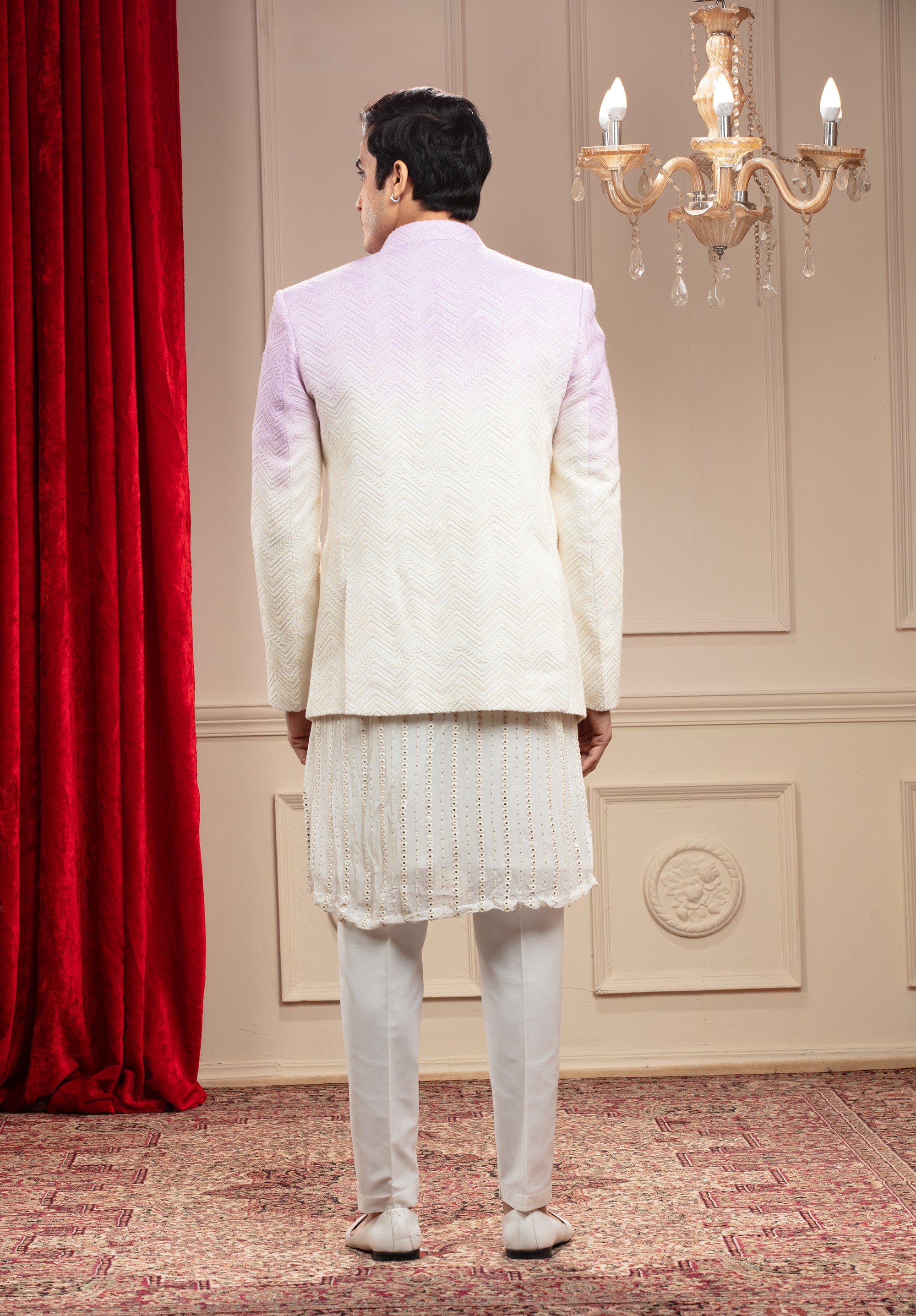 Lilac Ombre Open Indo Western With Sequins And Resham Thread Work
