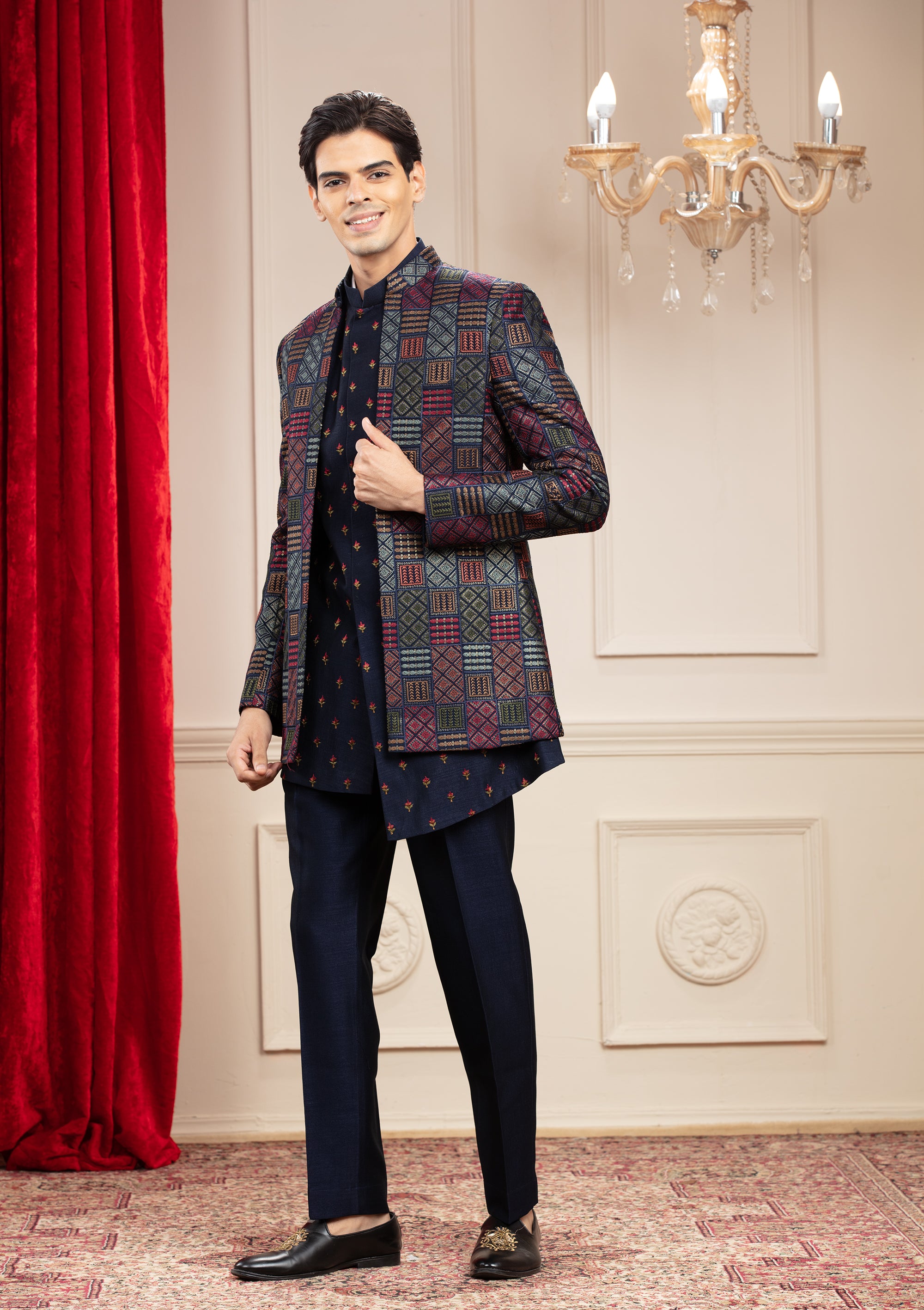 Multicolour Asymmetrical Open Jodhpuri With Computer And Resham Embroidery
