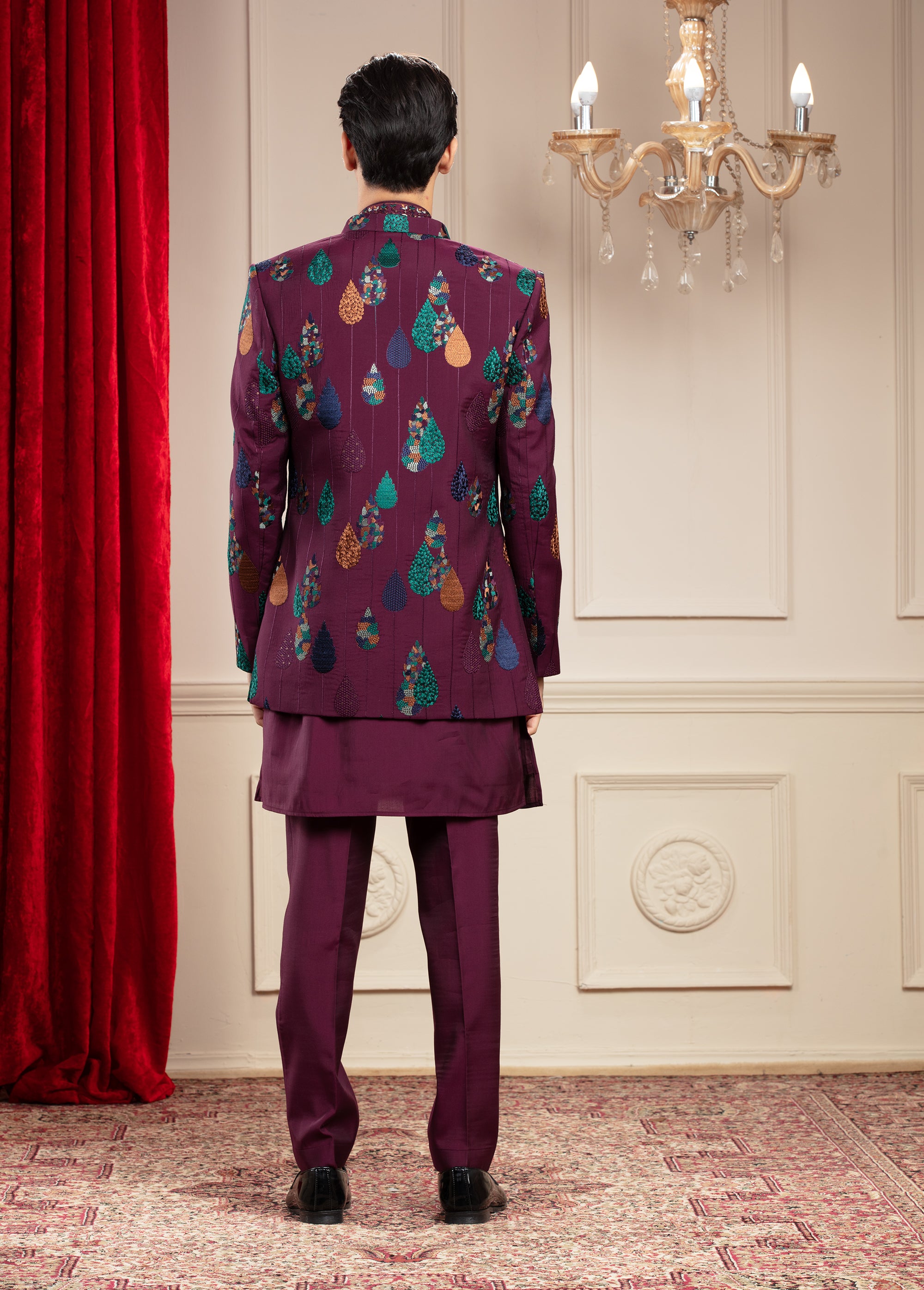 Maroon Open Indo Western With Resham And Computer Embroidery