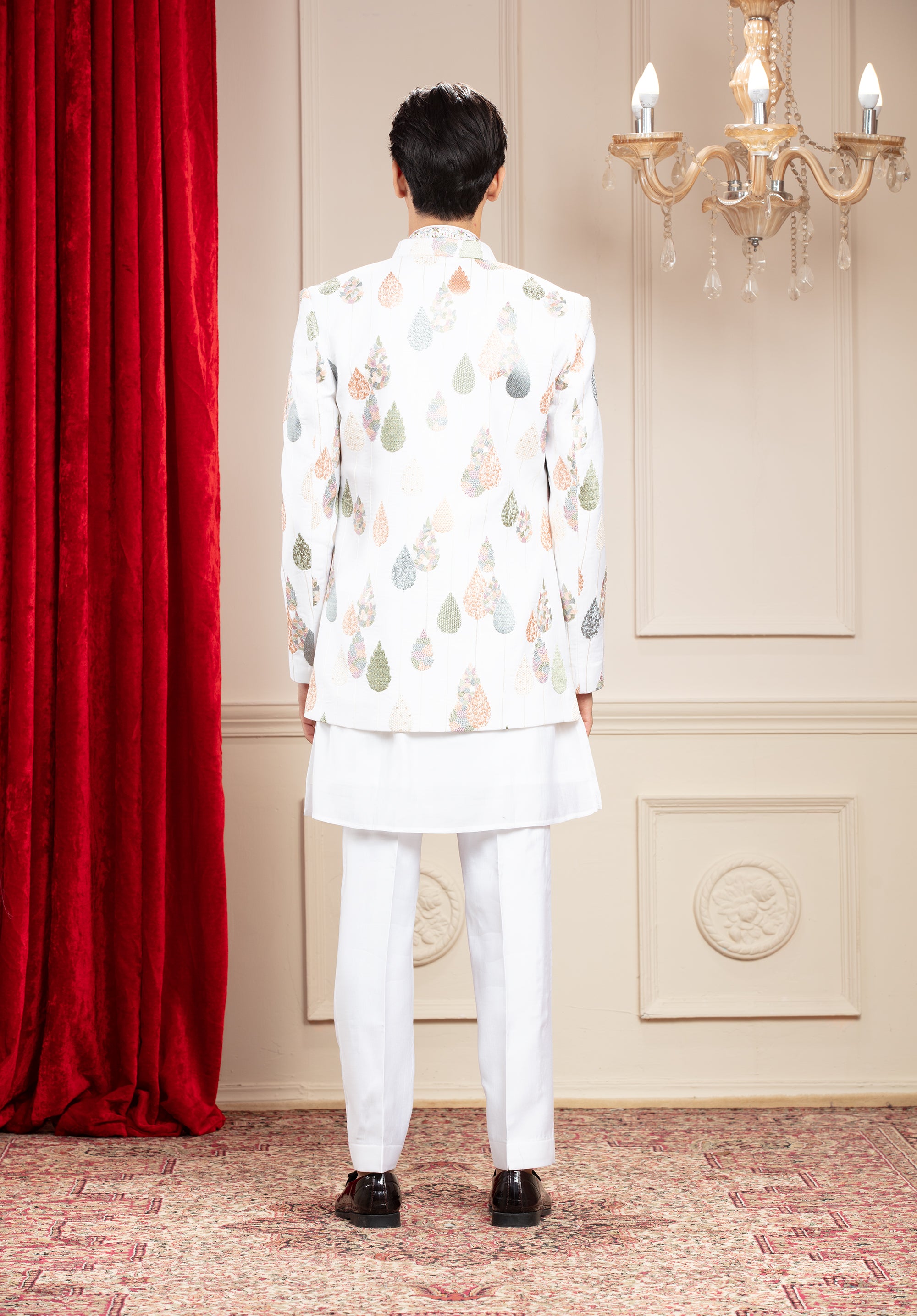 White Indo Western With Resham And Computer Embroidery