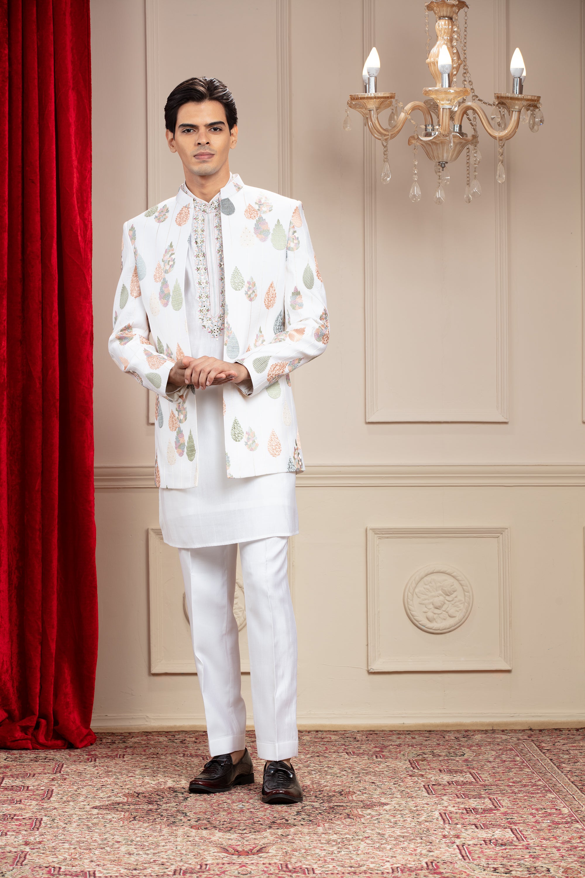 White Indo Western With Resham And Computer Embroidery