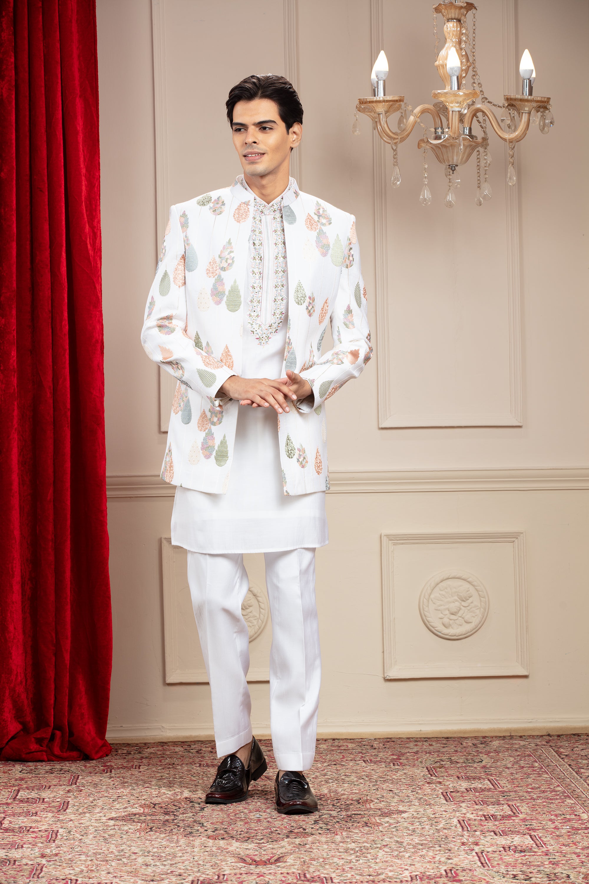 White Indo Western With Resham And Computer Embroidery