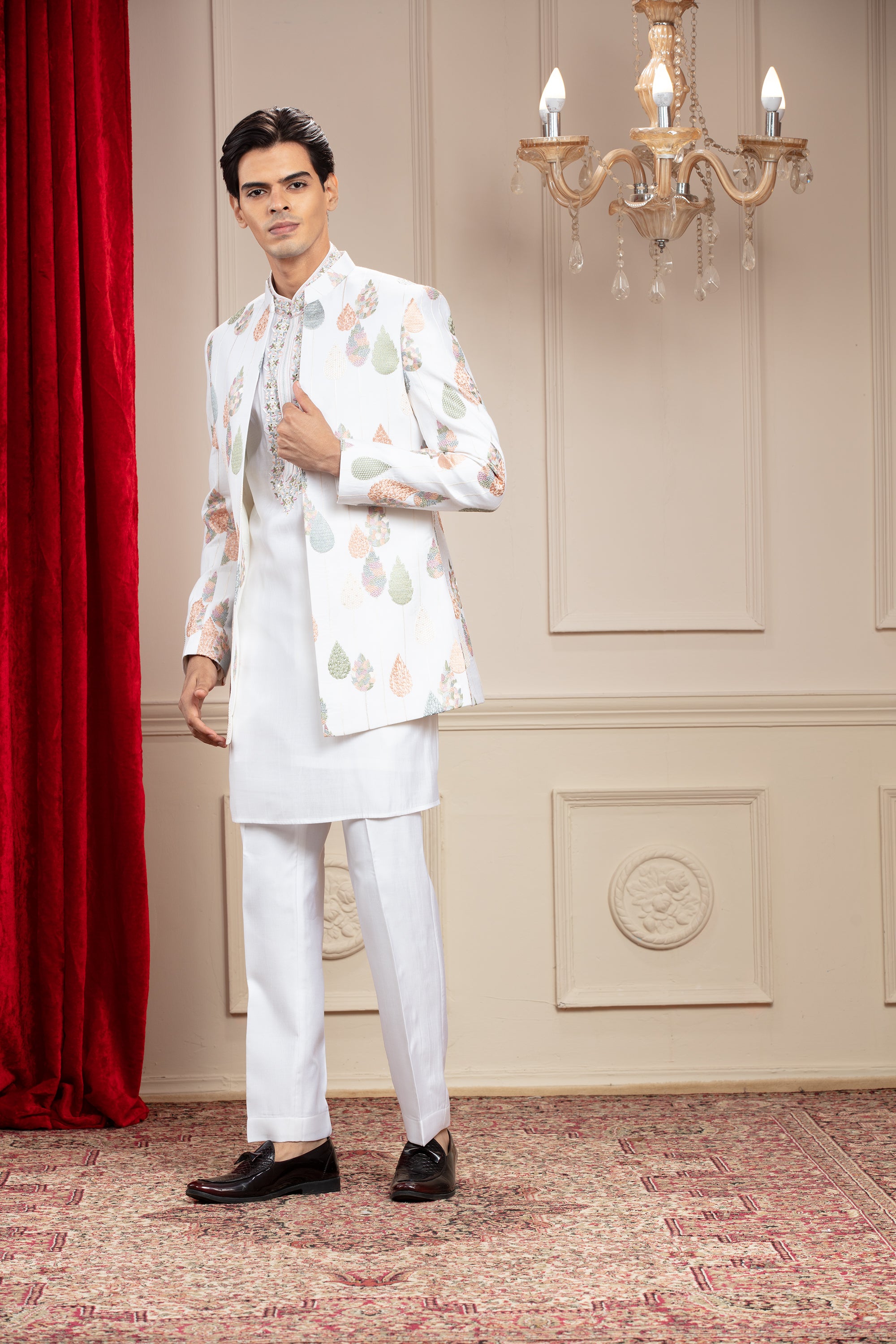 White Indo Western With Resham And Computer Embroidery