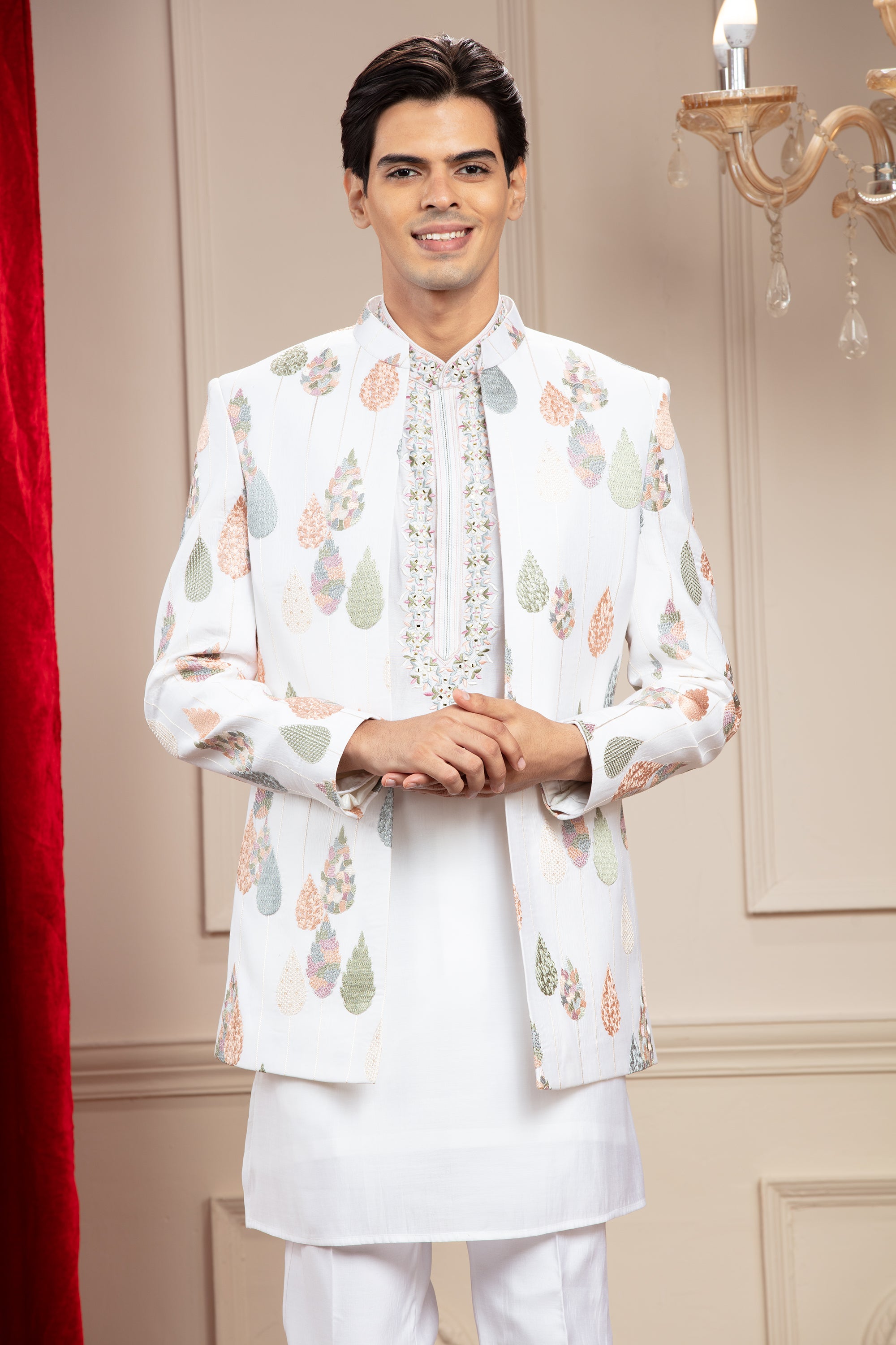 White Indo Western With Resham And Computer Embroidery