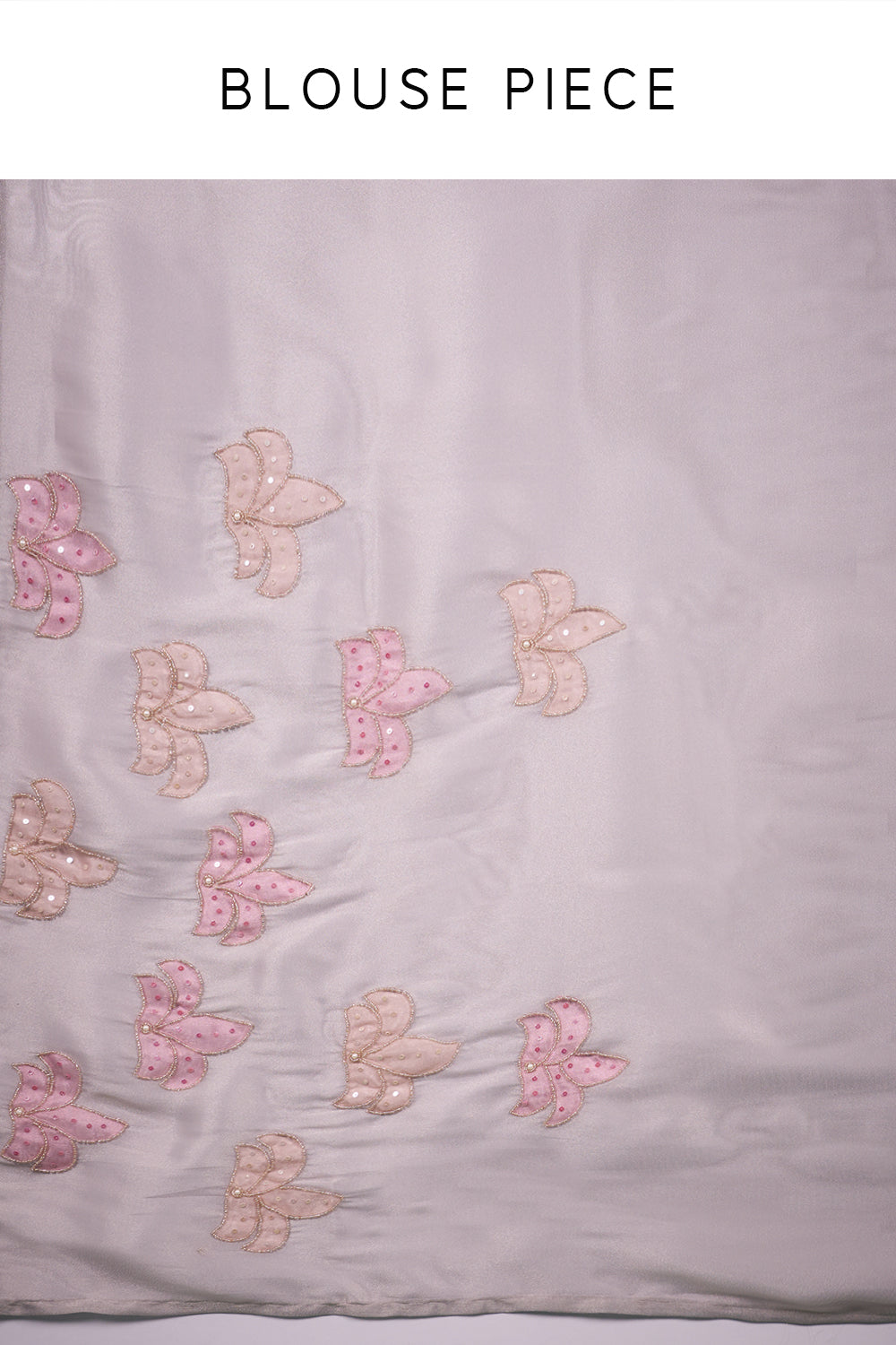 Mist Grey Organza Saree with Pink Floral Embroidery and Unstitched Blouse