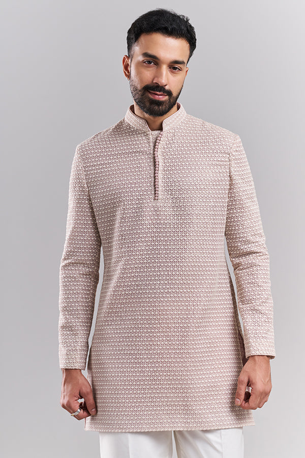 Blush Pink Tissue Silk Men's Jodhpuri Set with Paisley Detailing