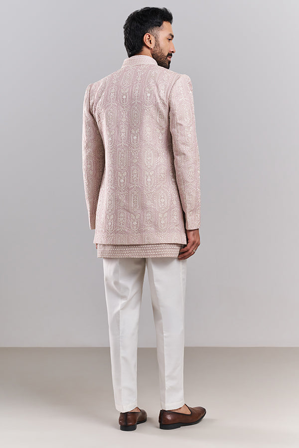 Blush Pink Tissue Silk Men's Jodhpuri Set with Paisley Detailing