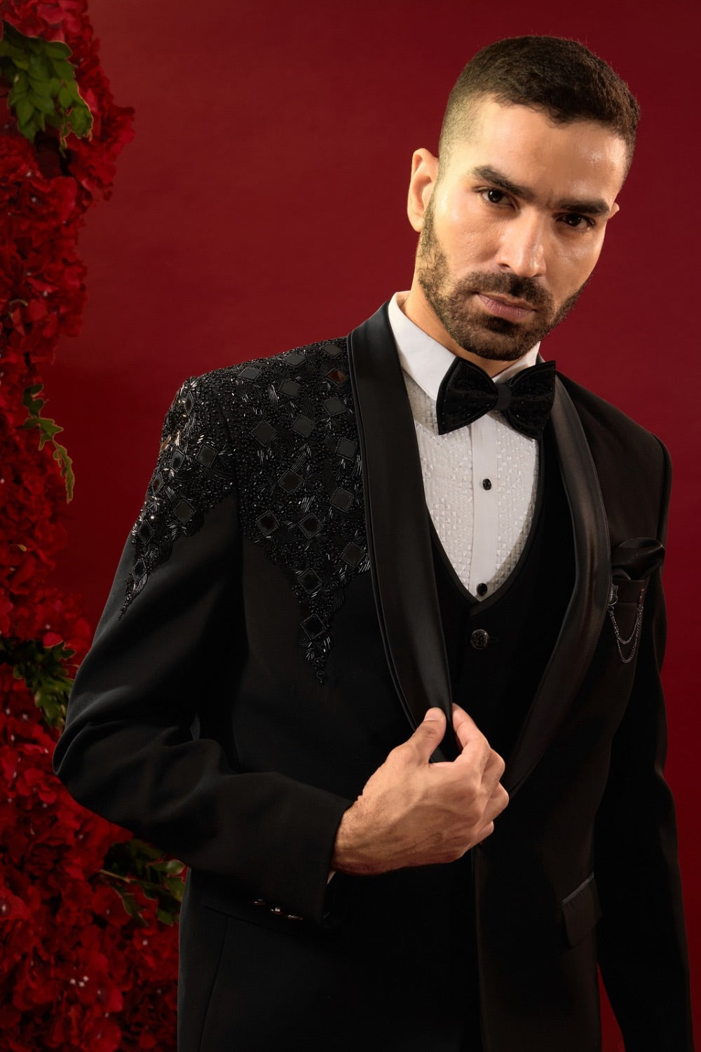 Black Silk Suit Set With Hand And Machine Work