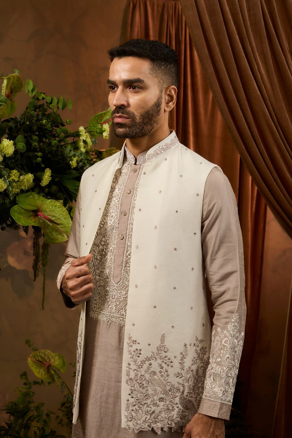 Silk Koti With Firozi Kurta Set With Embroidery Work