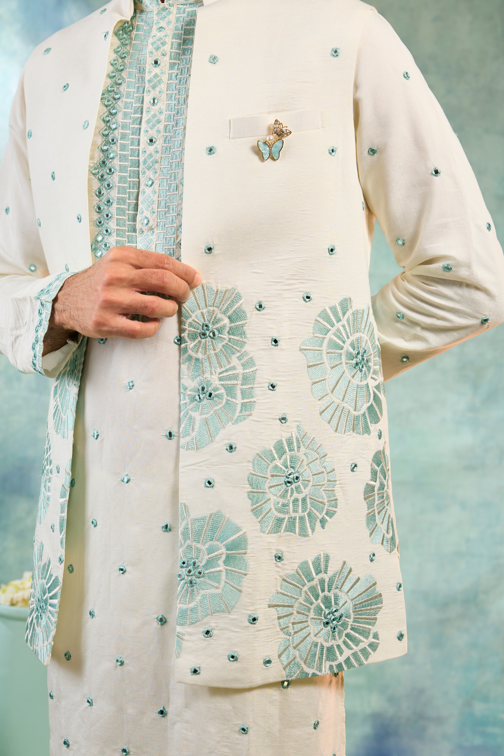 Mint Green Silk Koti Set With Thread Work