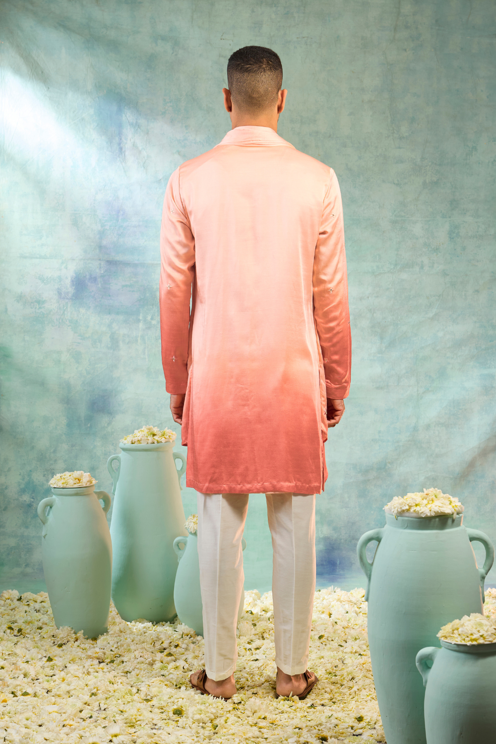 Orange Silk Kurta Set With Ombre Effect And Delicate Motifs