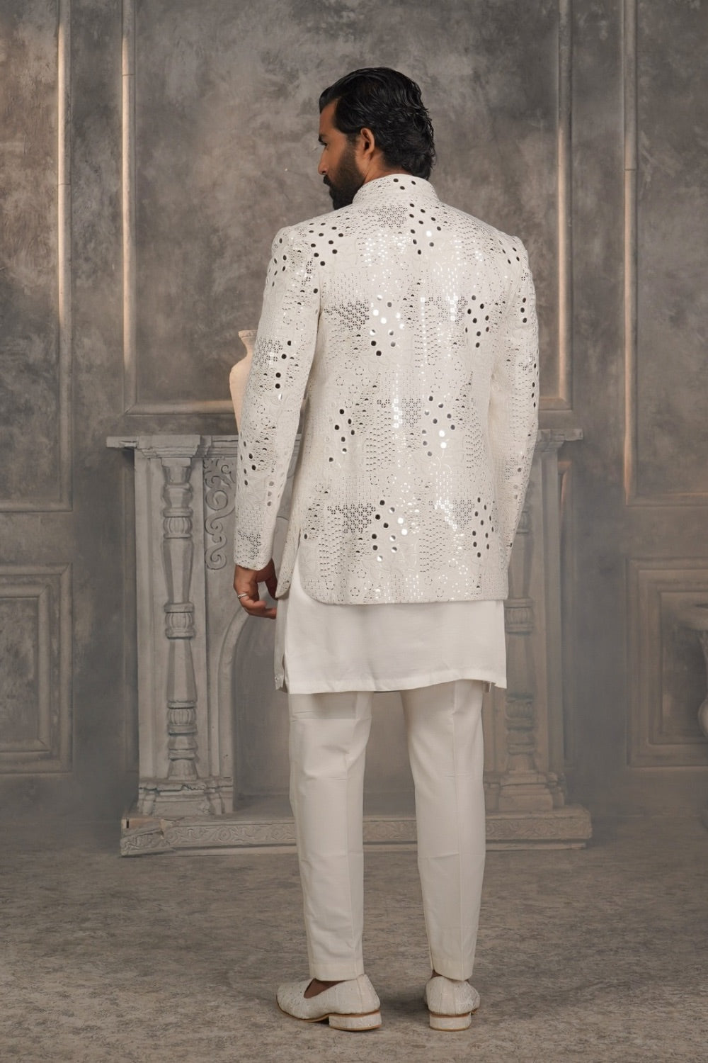 Pristine White Silk Open Jacket Kurta Set