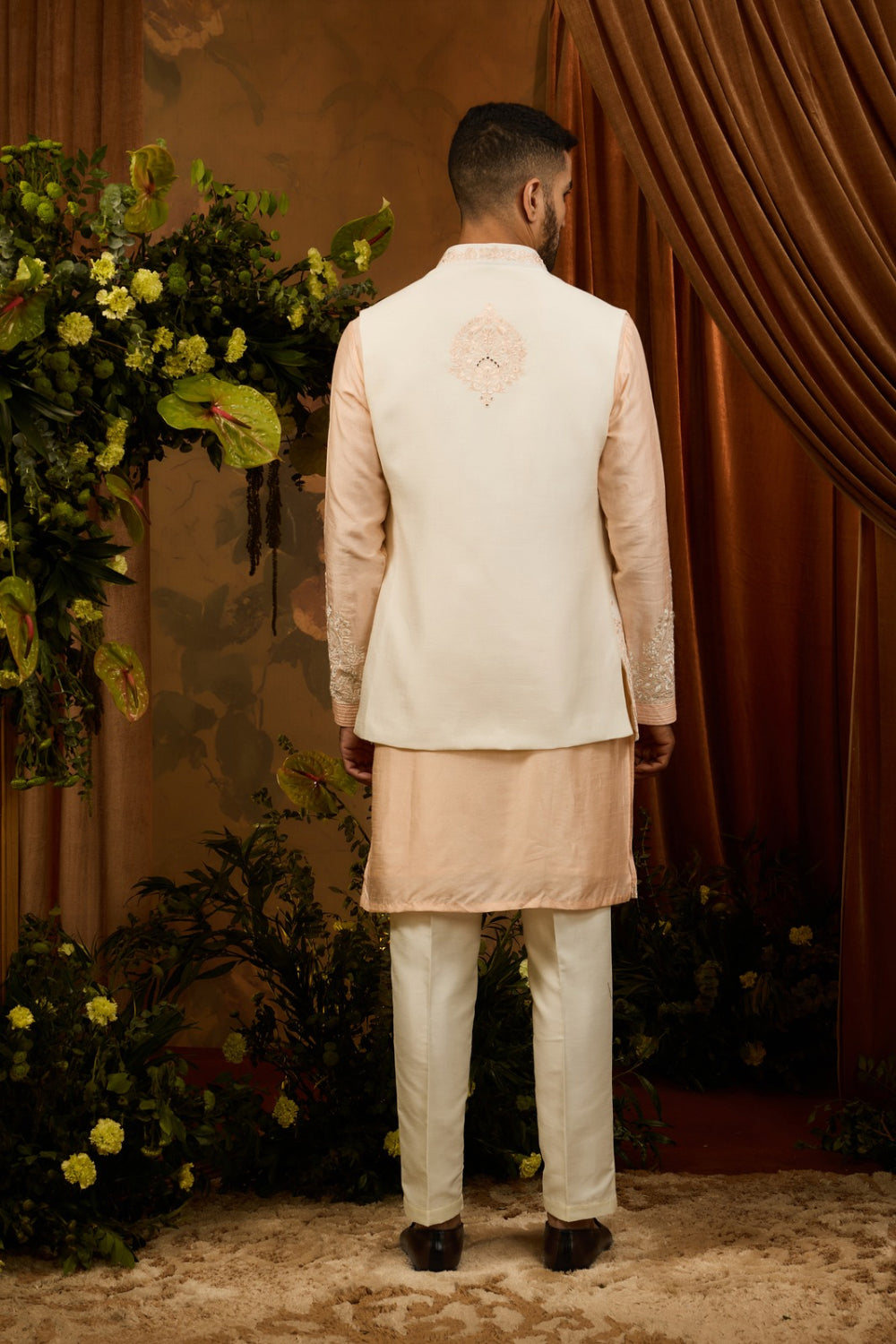 Silk Koti With Firozi Kurta Set With Embroidery Work