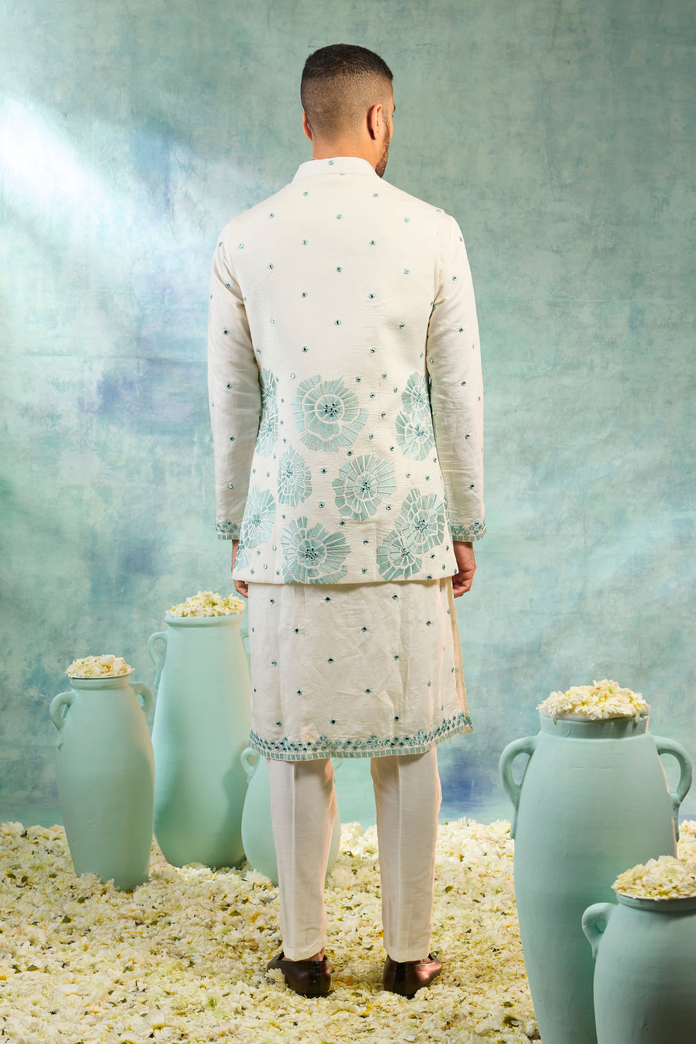 Mint Green Silk Koti Set With Thread Work