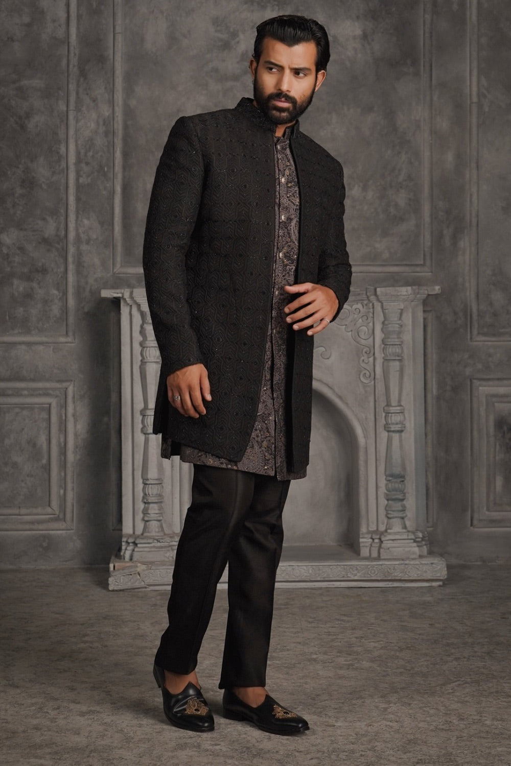 Dark Brown Open Jacket Indo Western
