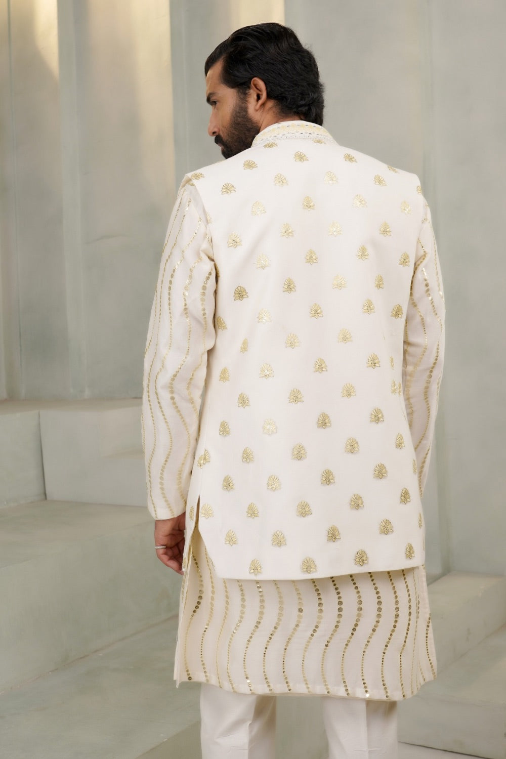 White And Golden Koti Kurta Set