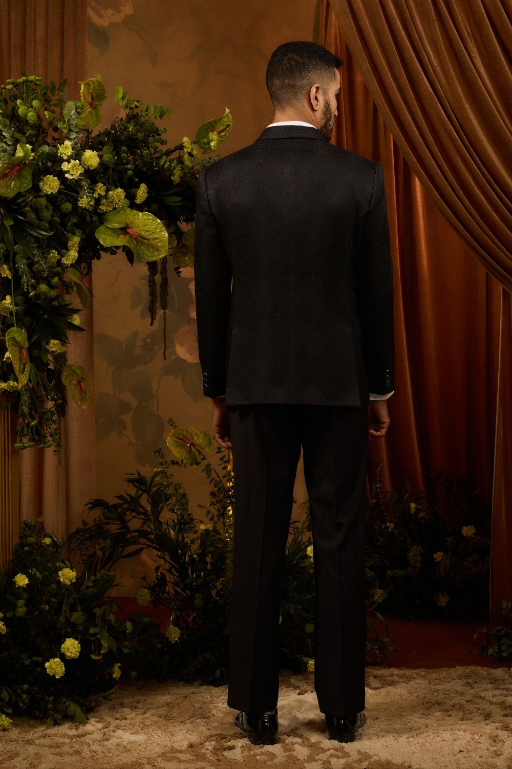Black Silk Tuxedo With Jacquard Print