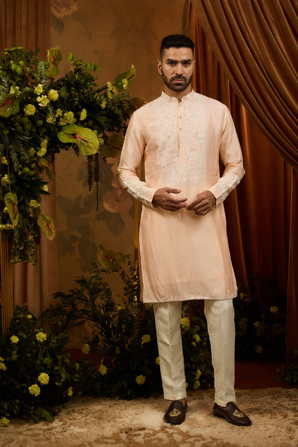 Silk Koti With Firozi Kurta Set With Embroidery Work