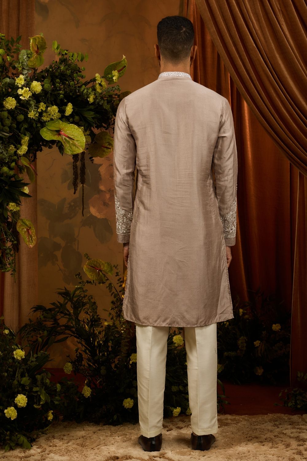Silk Koti With Firozi Kurta Set With Embroidery Work