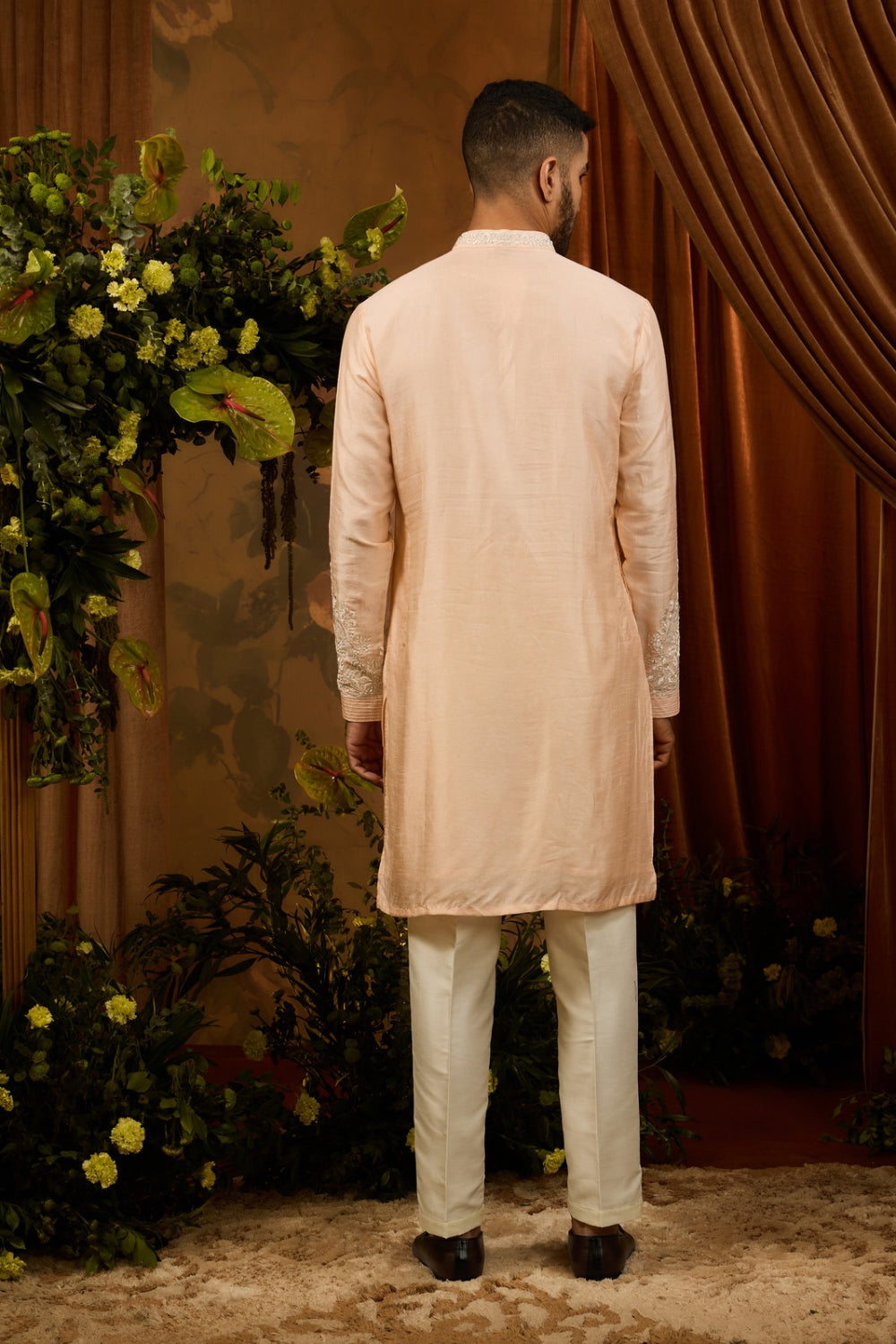 Silk Koti With Firozi Kurta Set With Embroidery Work