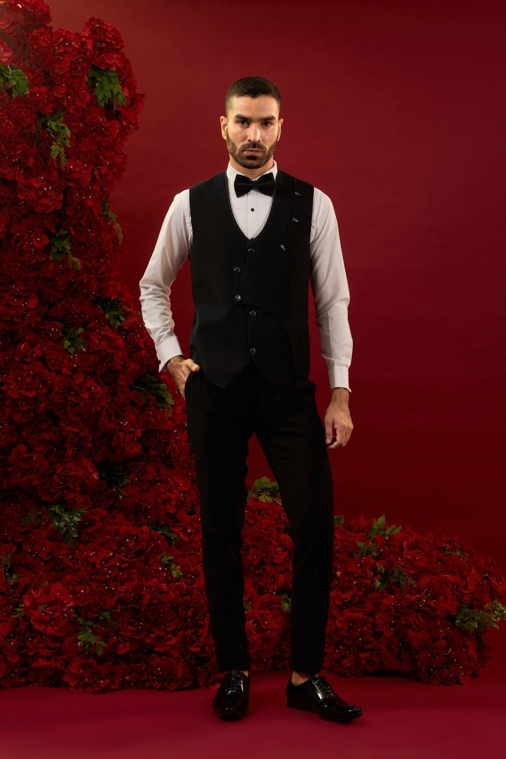 Black Silk Suit Set With Hand And Machine Work