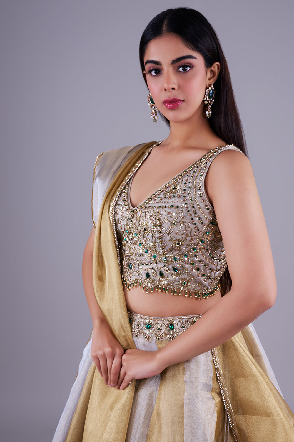 Antique Gold With Emerald Green Accents