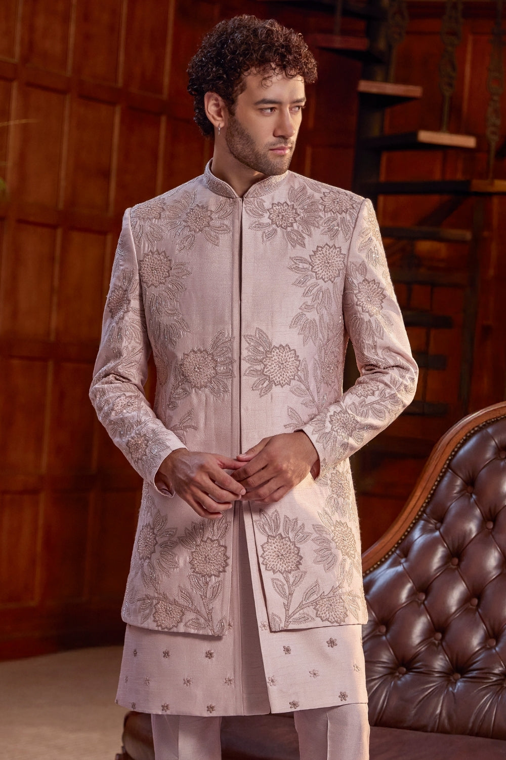Baby Pink Raw Silk Indo-Western Set with Cutdana Work
