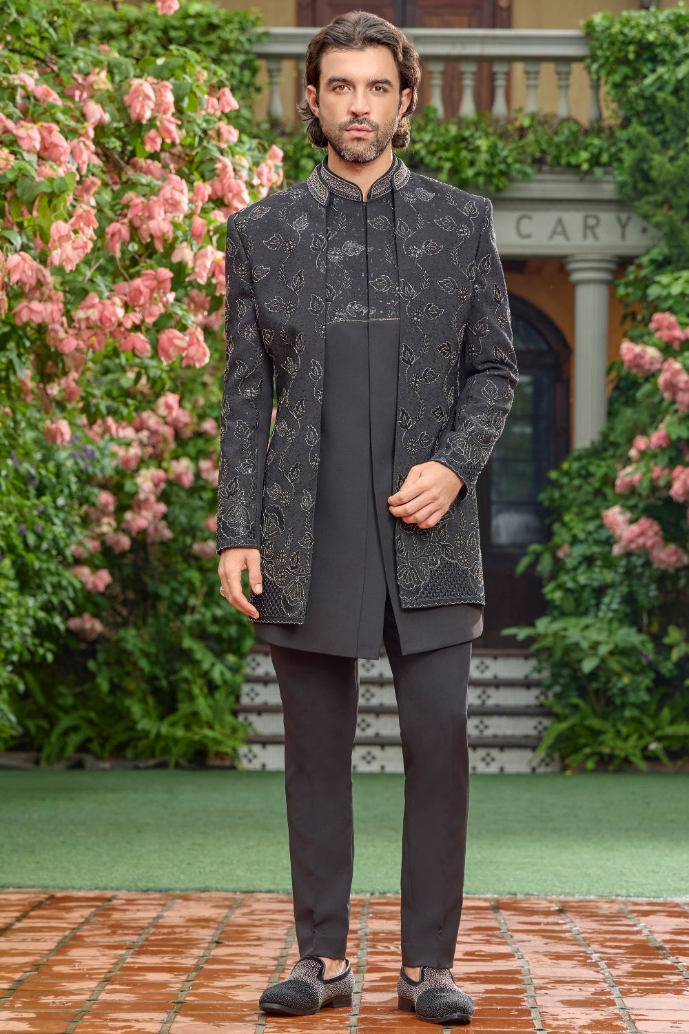 Black Imported Indo-Western Set with Cutdana Work