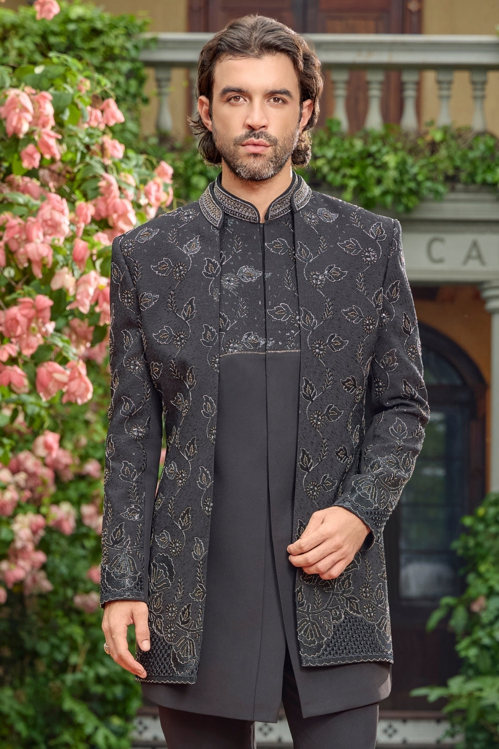 Black Imported Indo-Western Set with Cutdana Work