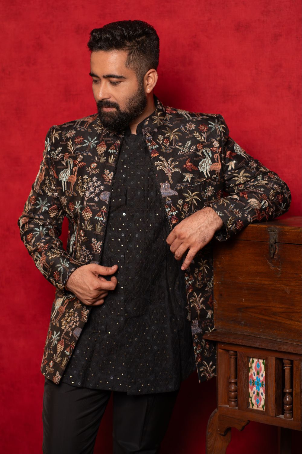 Black Silk Indo-Western with Sequin Embroidery