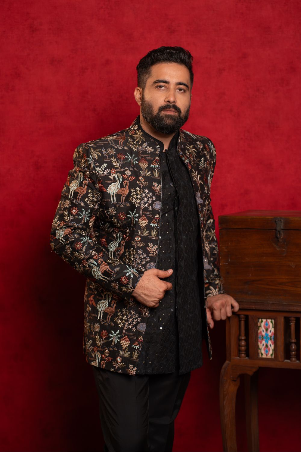 Black Silk Indo-Western with Sequin Embroidery