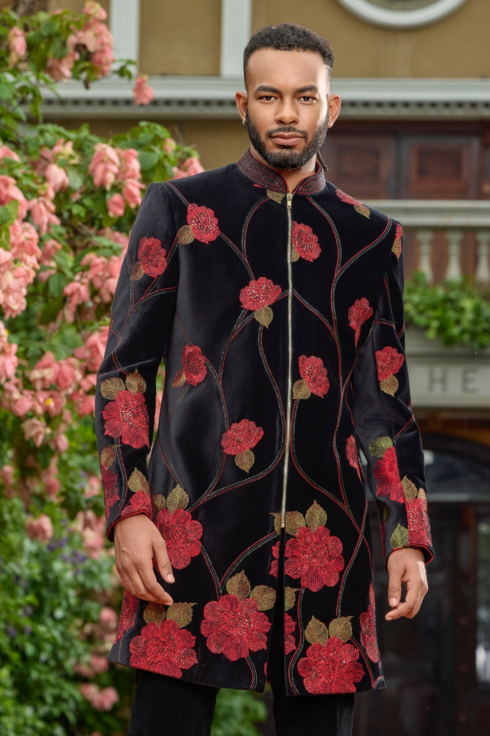 Black Velvet Indo-Western Set with Sequin Work