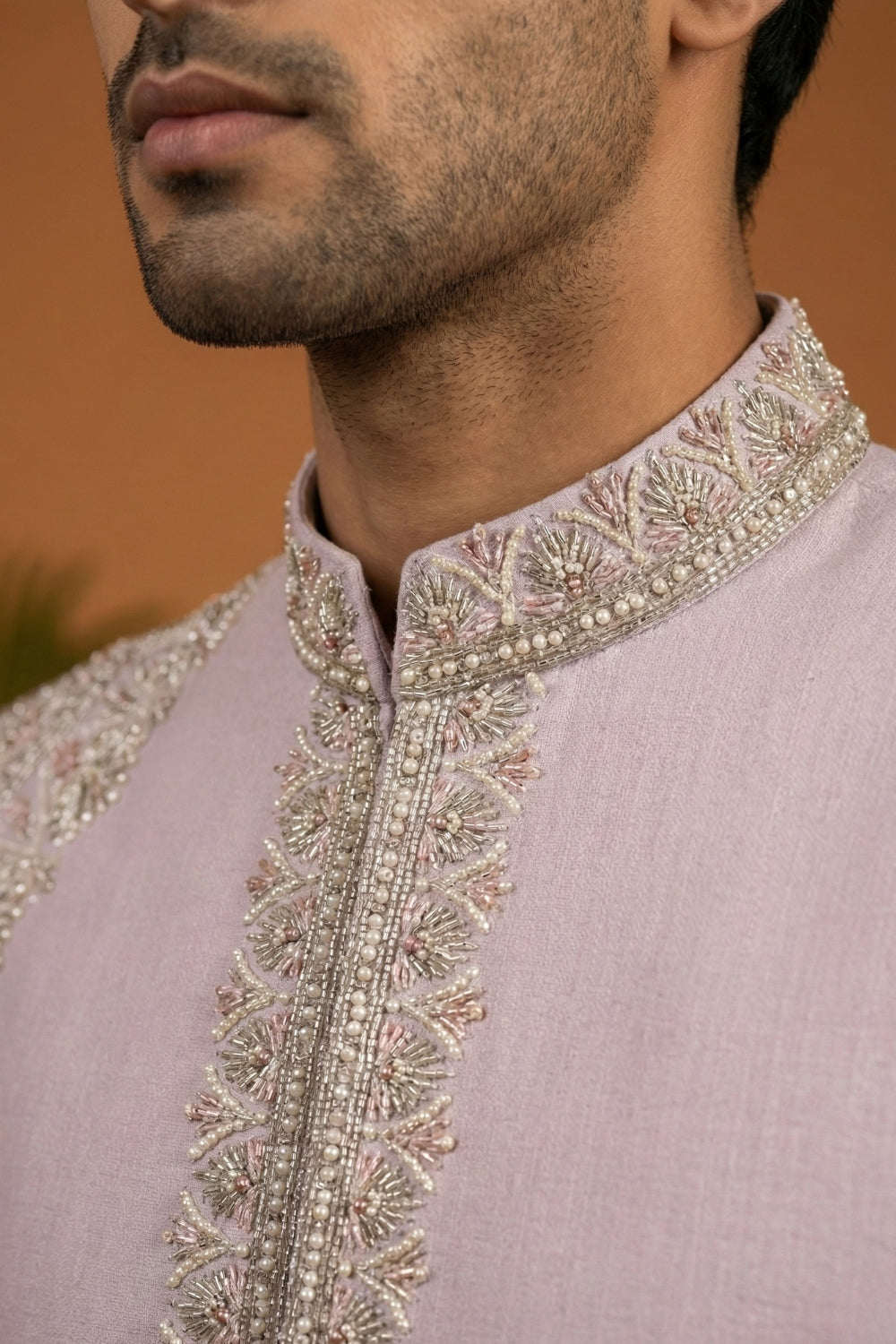 Baby Pink Imported Jodhpuri Set With Cutdana And Moti Work