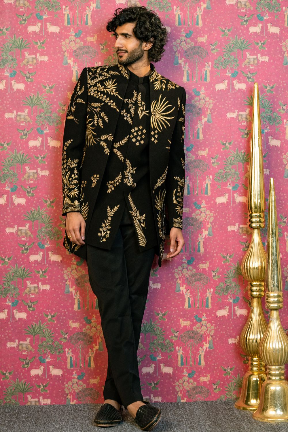 Black Imported Indo Western With Golden Cutdana & Resham Embroidery