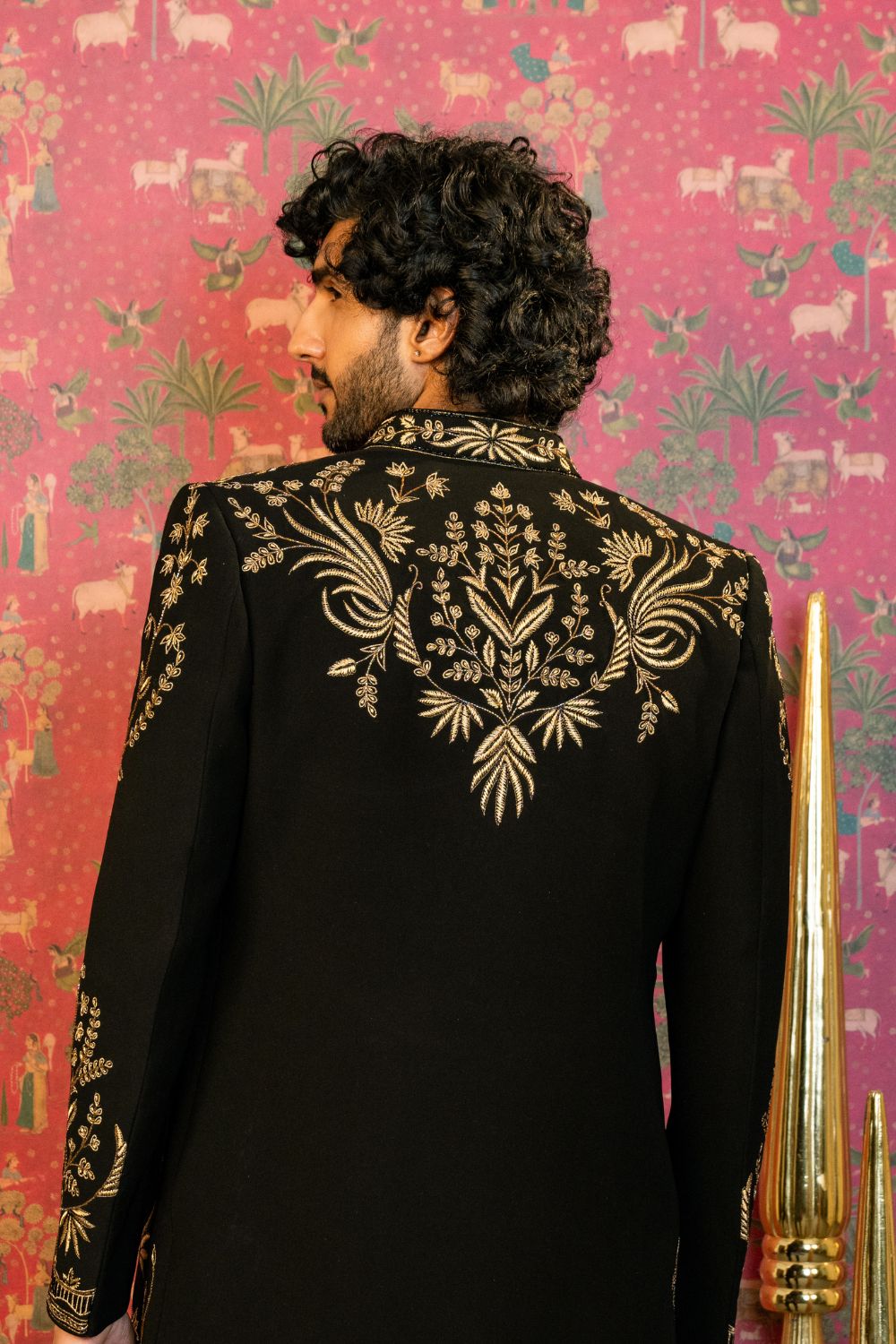 Black Imported Indo Western With Golden Cutdana & Resham Embroidery