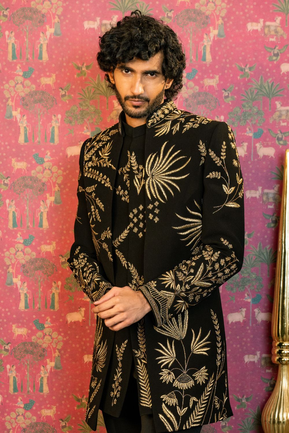Black Imported Indo Western With Golden Cutdana & Resham Embroidery