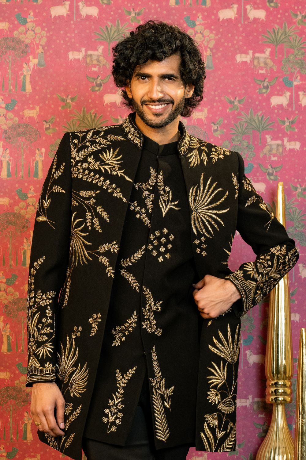 Black Imported Indo Western With Golden Cutdana & Resham Embroidery