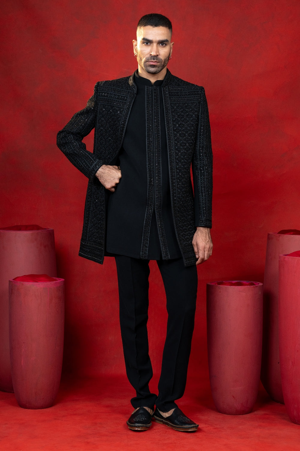 Black Imported Indo Western With Sequins And Cutdana Work