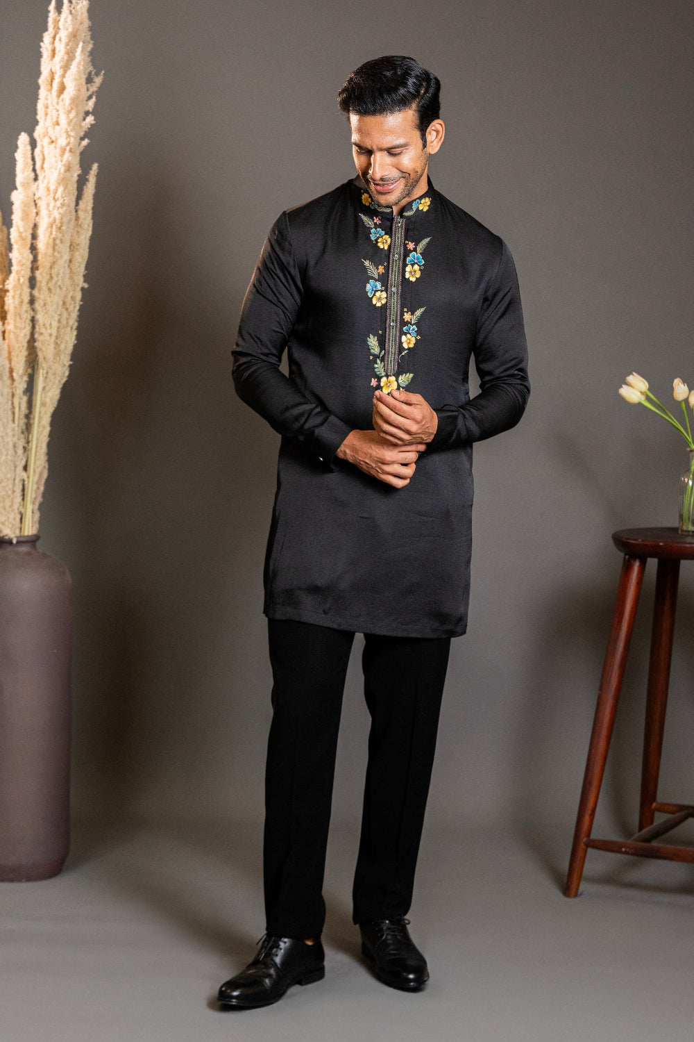Black Imported Indo Western With Hand Painting And Aari Work