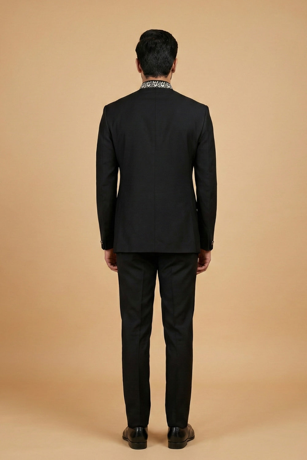 Black Imported Jodhpuri Set With Embroidery And Moti Work