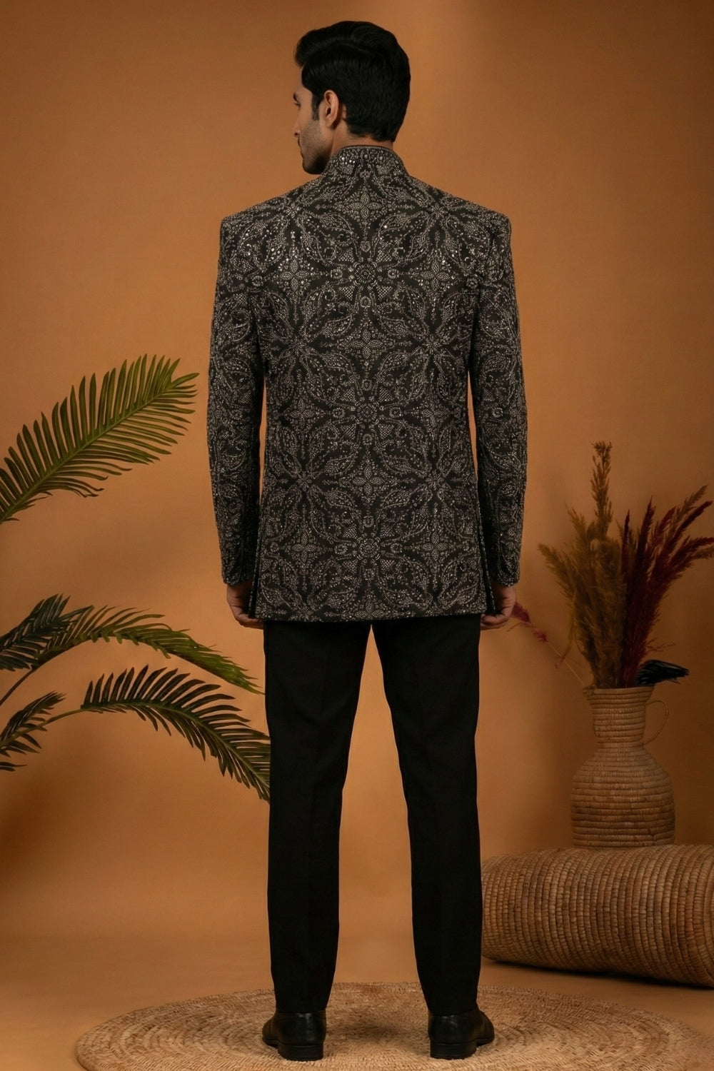 Black Imported Indo Western Set With Moti And Cutdana Work