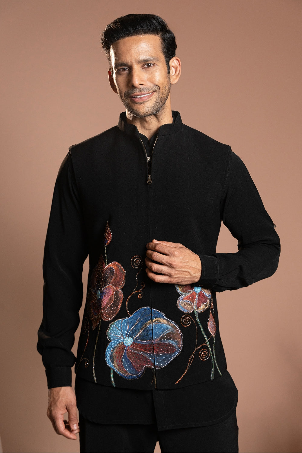 Black Imported Koti Set With Hand Painting And Cutdana Work