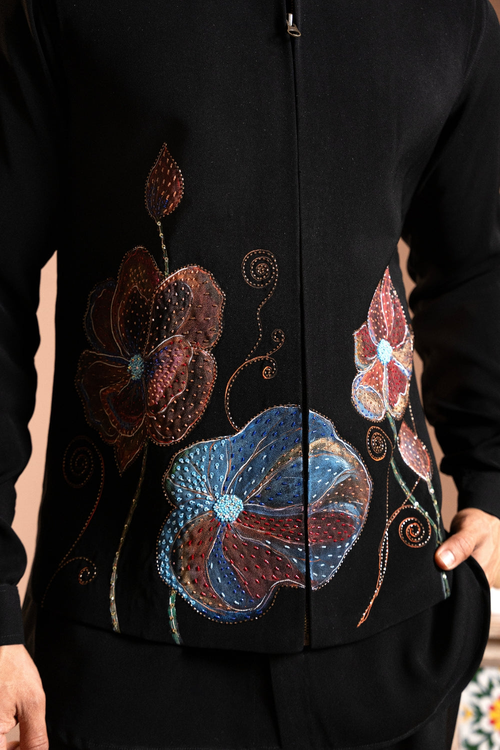 Black Imported Koti Set With Hand Painting And Cutdana Work