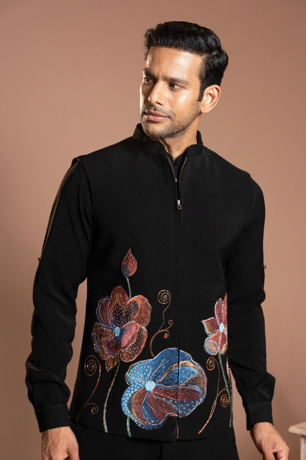 Black Imported Koti Set With Hand Painting And Cutdana Work