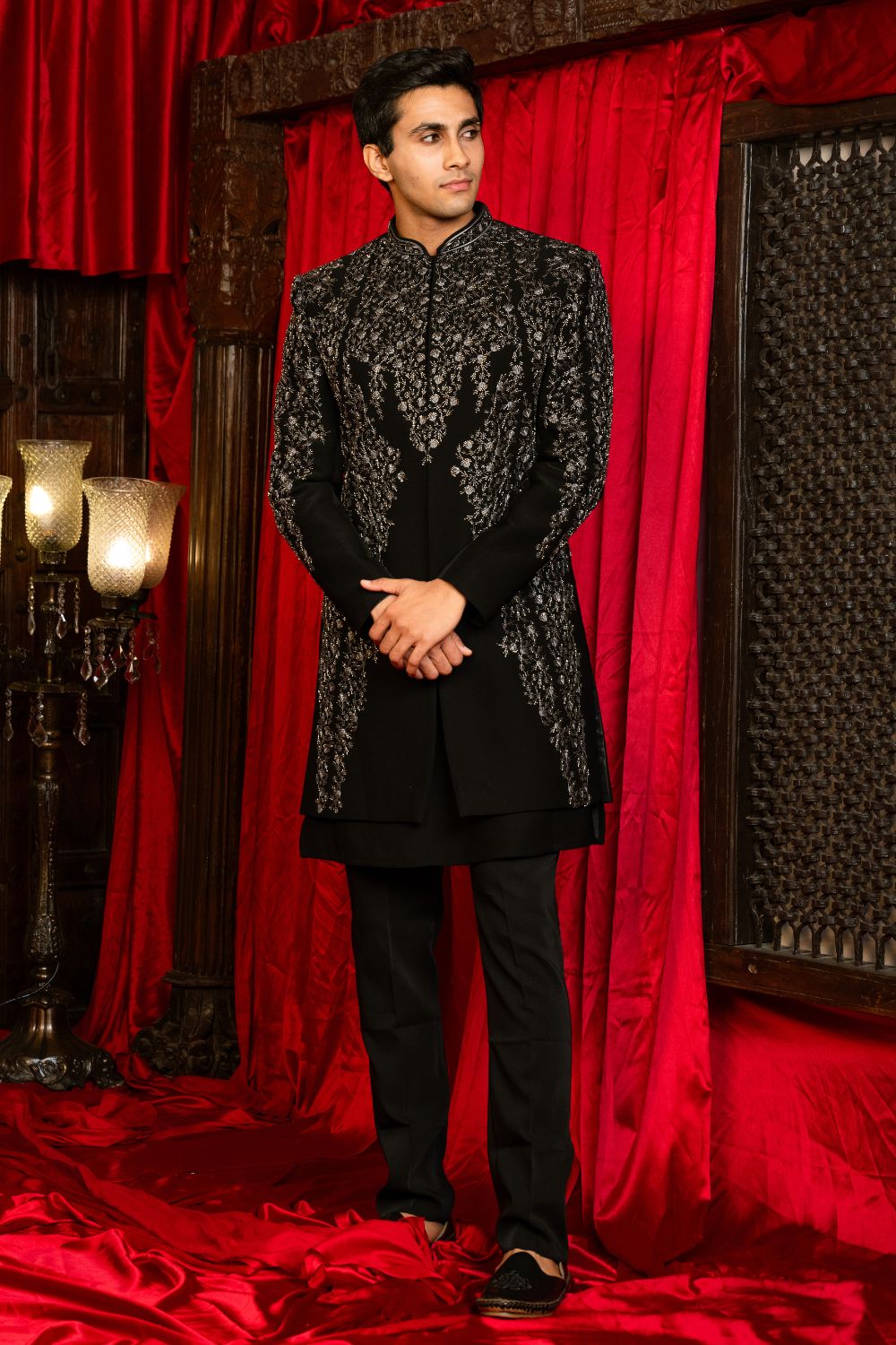 Black Imported Indo Western With Cutdana And Embroidery Work