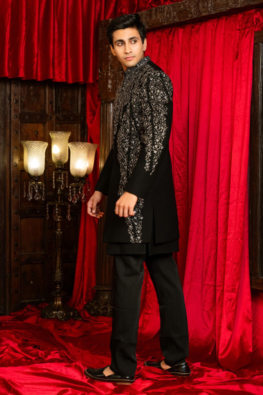 Black Imported Indo Western With Cutdana And Embroidery Work