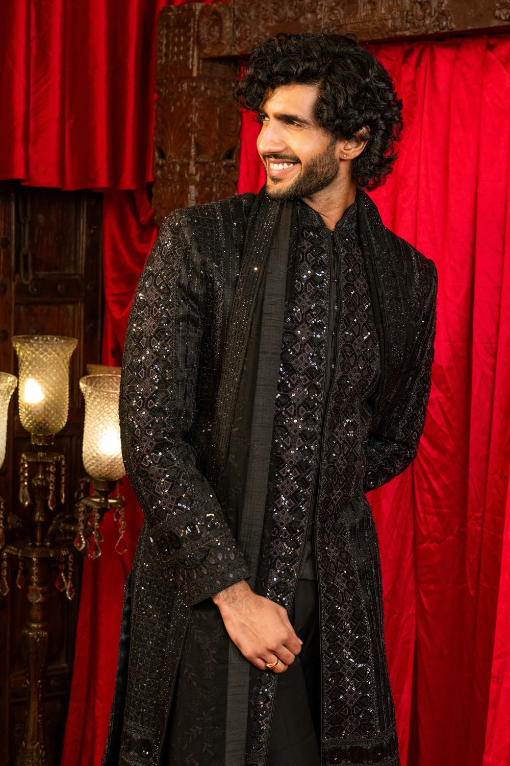 Black Net Indo Western With Sequins And Embroidery Work