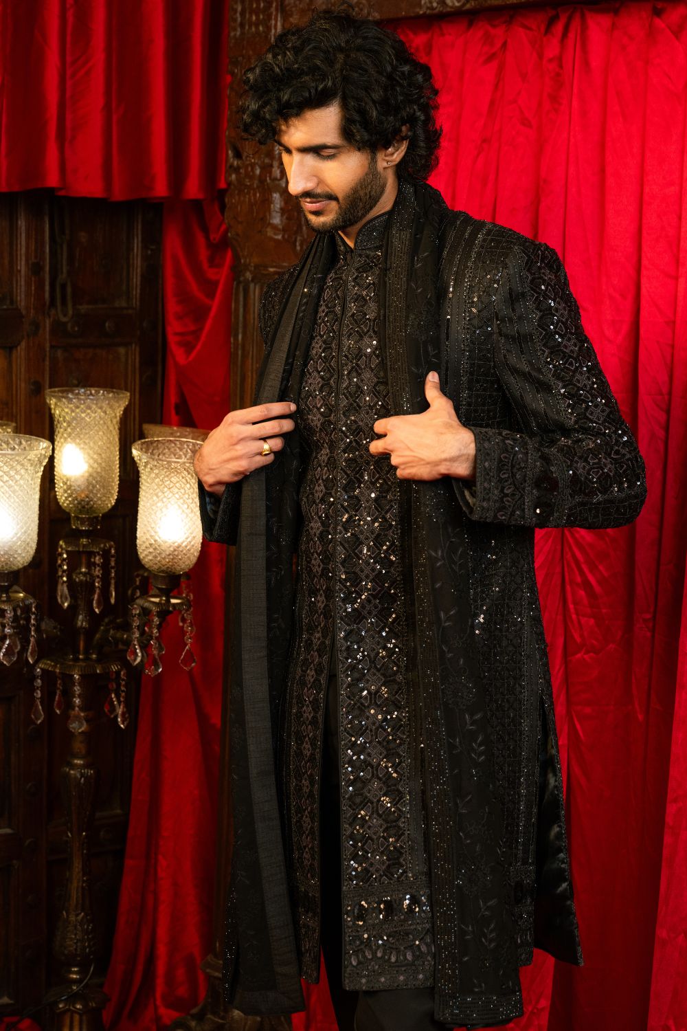 Black Net Indo Western With Sequins And Embroidery Work