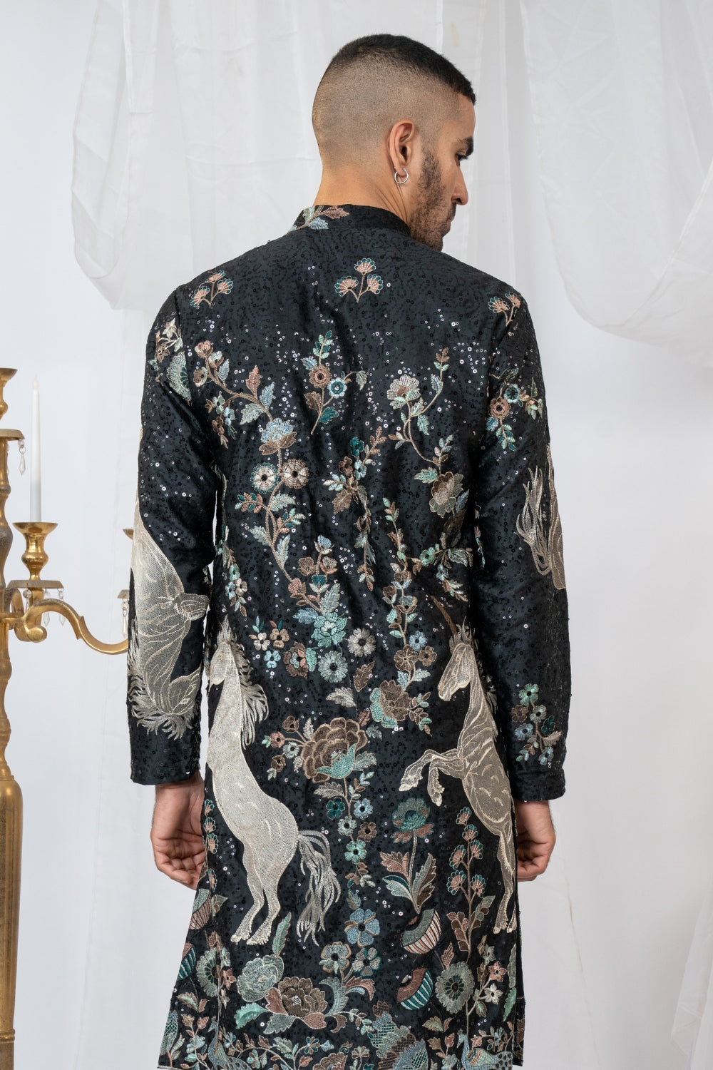 Semi Silk Kurta Set With Sequins And Resham Embroidery